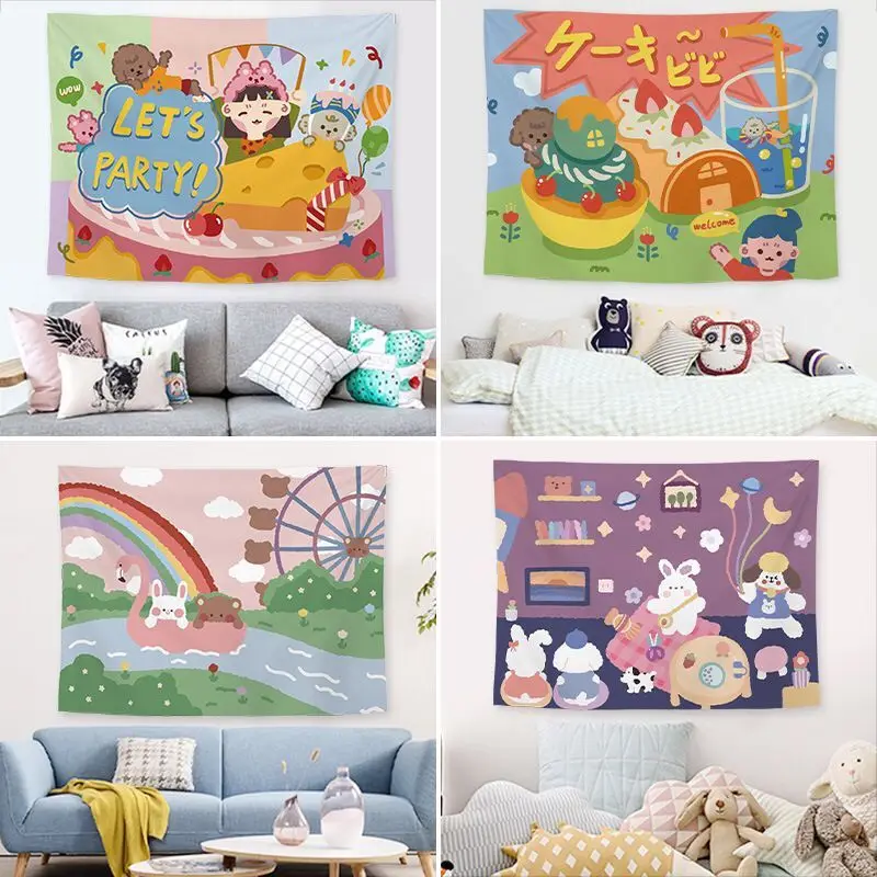 

Cartoon Rectangle Polyester Tapestry Beach Towel Wall Hanging Home Decor Background Cloth Throw Bedspread