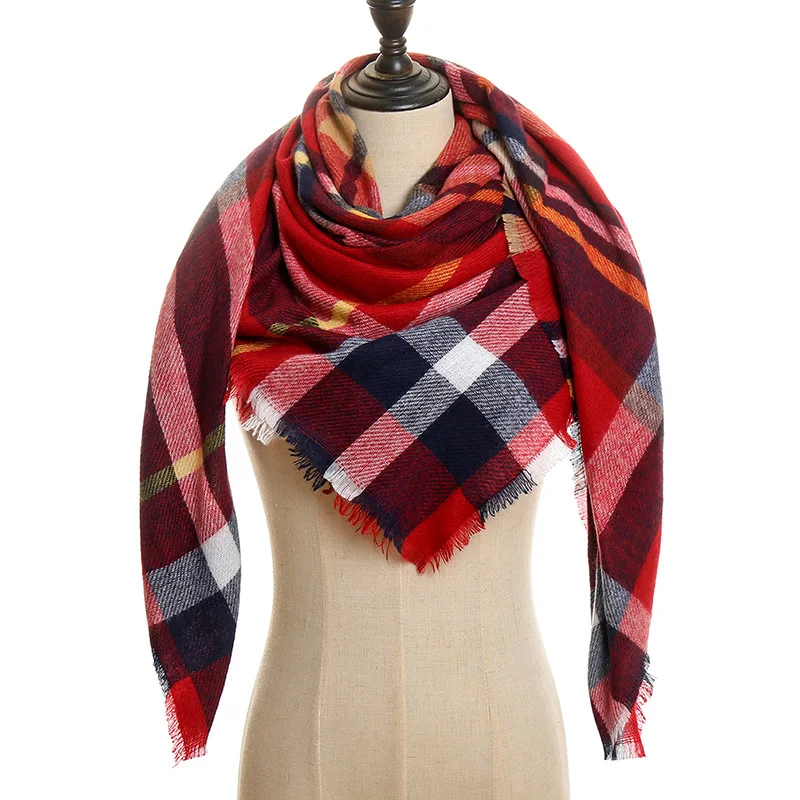 

Autumn and Winter Thick All-match Cashmere Square Scarf Women Winter Warmth Imitation Cashmere Fringed Plaid Shawl Keep Warm