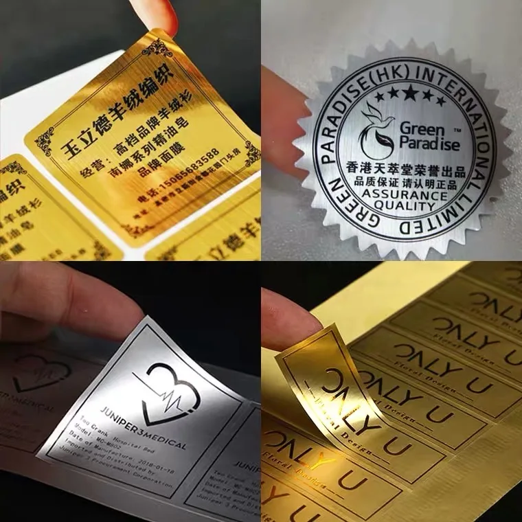 

100pcs Custom Waterproof Rose Gold Brushed Sliver Personalized Wedding Stickers Metal Matte Brand Logo Label Self Adhesive