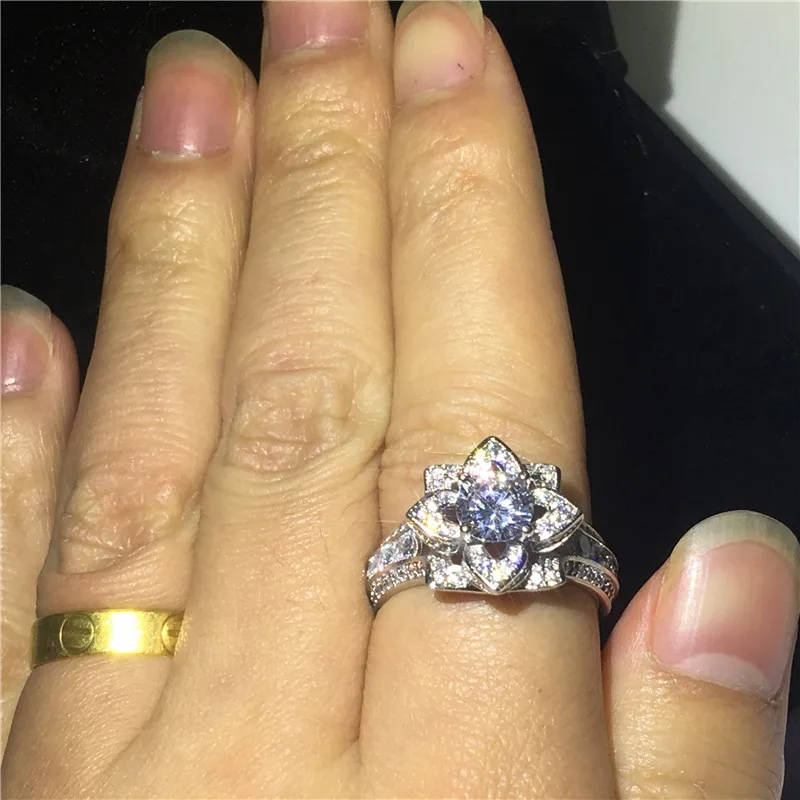 Винтажное обручальное кольцо из стерлингового серебра 925 пробы с цветком и