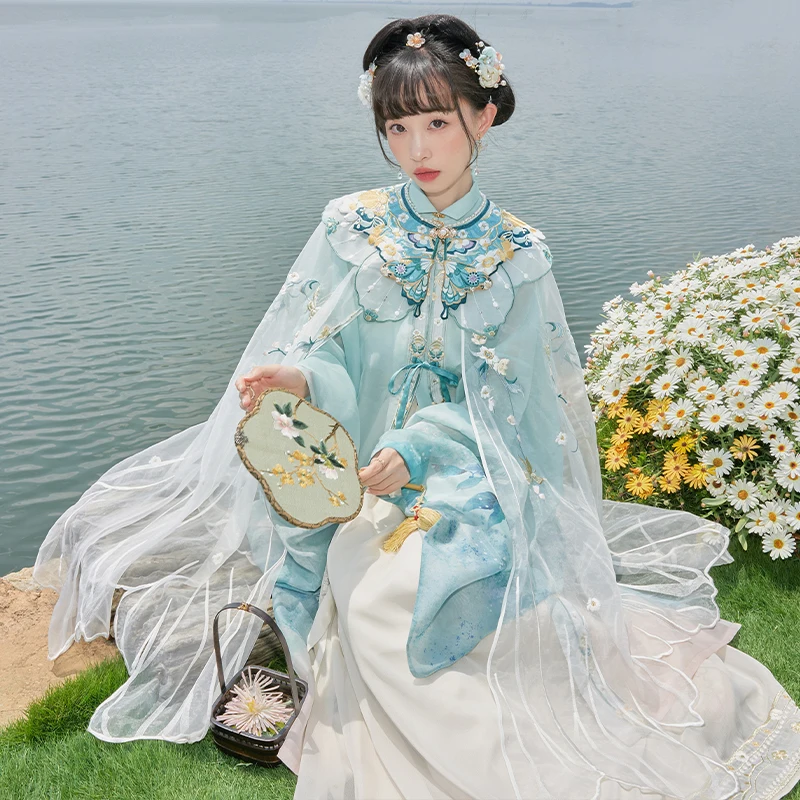 

Новая одежда Hanfu традиционная вышитая куртка Хань Танг песня мин династия сказочная легкость плащ 2021 китайский для женщин белый