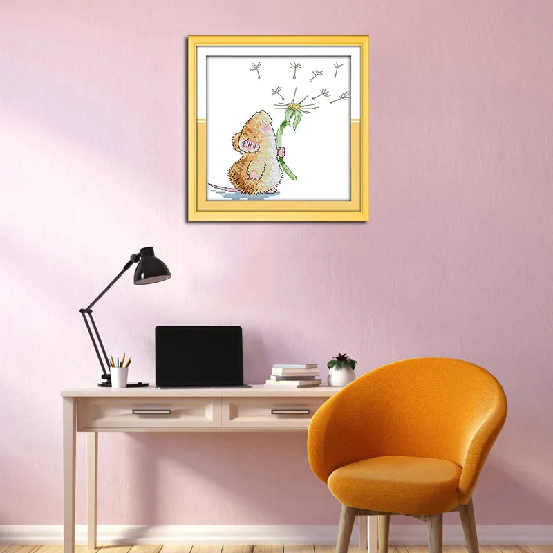 Joy Sunday Mouse & Одуванчик 11CT DMC с принтом на холсте 14CT Набор для вышивки крестом DIY