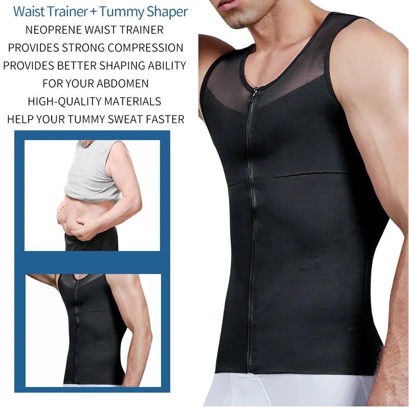 Men Chest Compression Shirt Body Shaper Abdomen Reducer Tops Gynecomastia Waist Trainer Corset Vest Tummy Slimming Tank Bodysuit