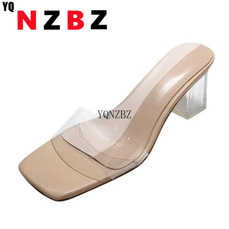 

YQNZBZ New Sexy Transparent PVC Jelly Shoes Woman Fashion Open Toe Soft Slippers Crystal Perspex Heels Beach Sandale Femme