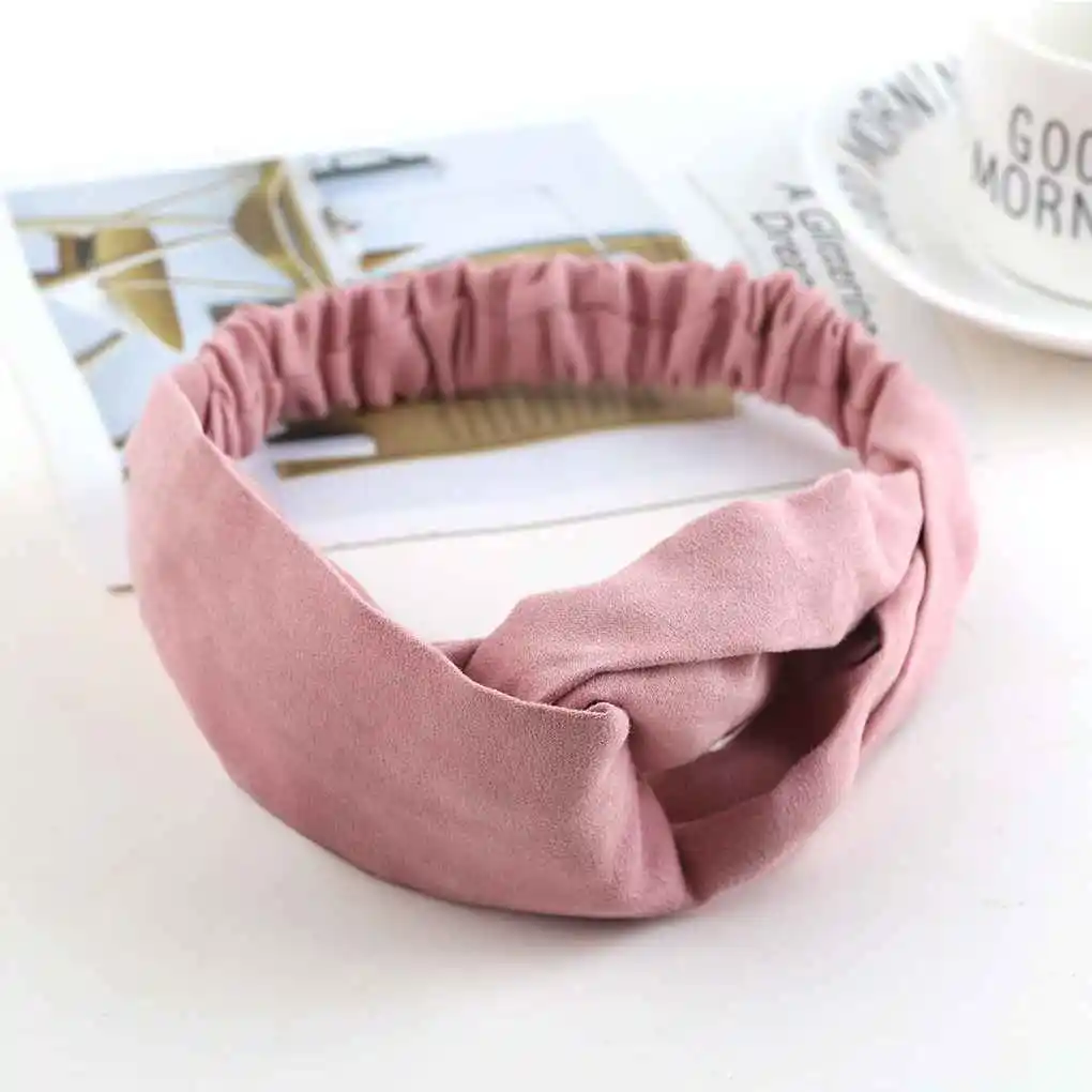 Повязка для волос женская замшевая мягкая однотонная винтажная лента с узлом