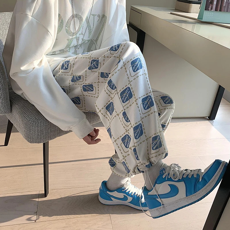 

Брюки мужские/женские в клетку с графическим рисунком, повседневные длинные штаны, одежда в стиле хип-хоп, спортивные, корейский стиль, 2021