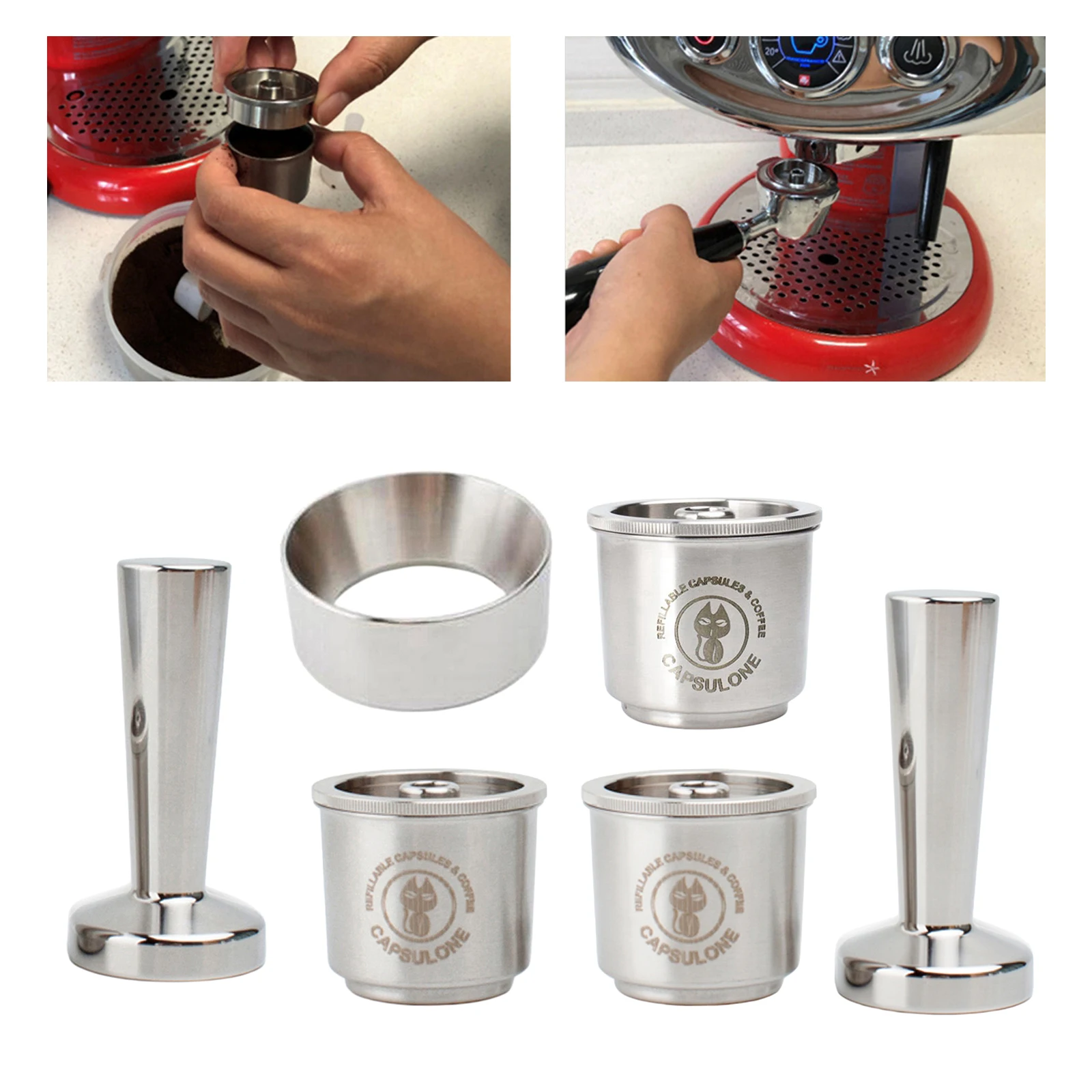 

Stainless Steel Refillable Espresso Dosing Funnel Coffee Capsule Pod Hammer