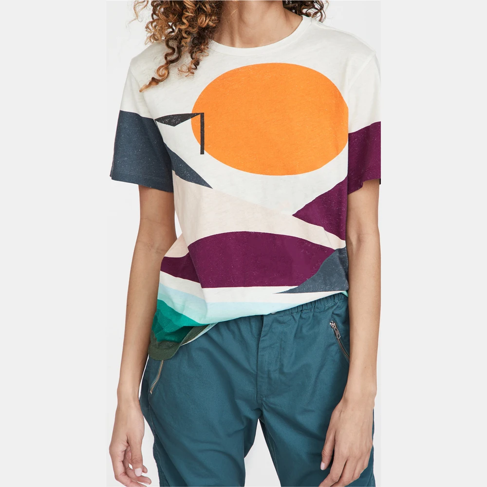 

С геометрическим рисунком; С принтом женская футболка с о-образным вырезом на шее, повседневное дикий женская футболка с короткими рукавами