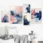 Абстрактные синие листья холст картины печать скандинавский Румяна розовые картины для гостиной домашний декор Ботаническое настенное искусство