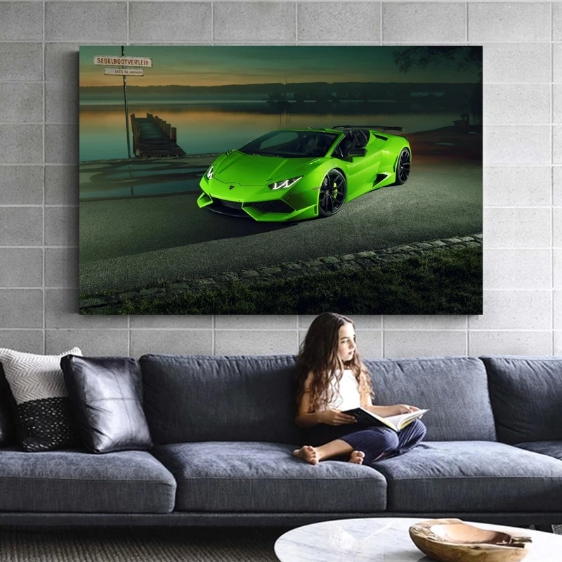 

Green Supercar Huracan Sport Car Picture Home Decor Wall Art Posters Canvas Paintings Fabric Print Room Decoration