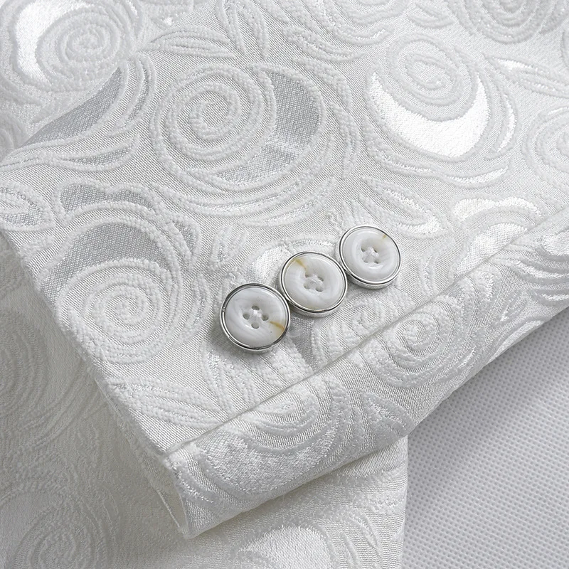 

PYJTRL Mens Fashion White Rose Jacquard Blazer Slim Fit Suit Jacket