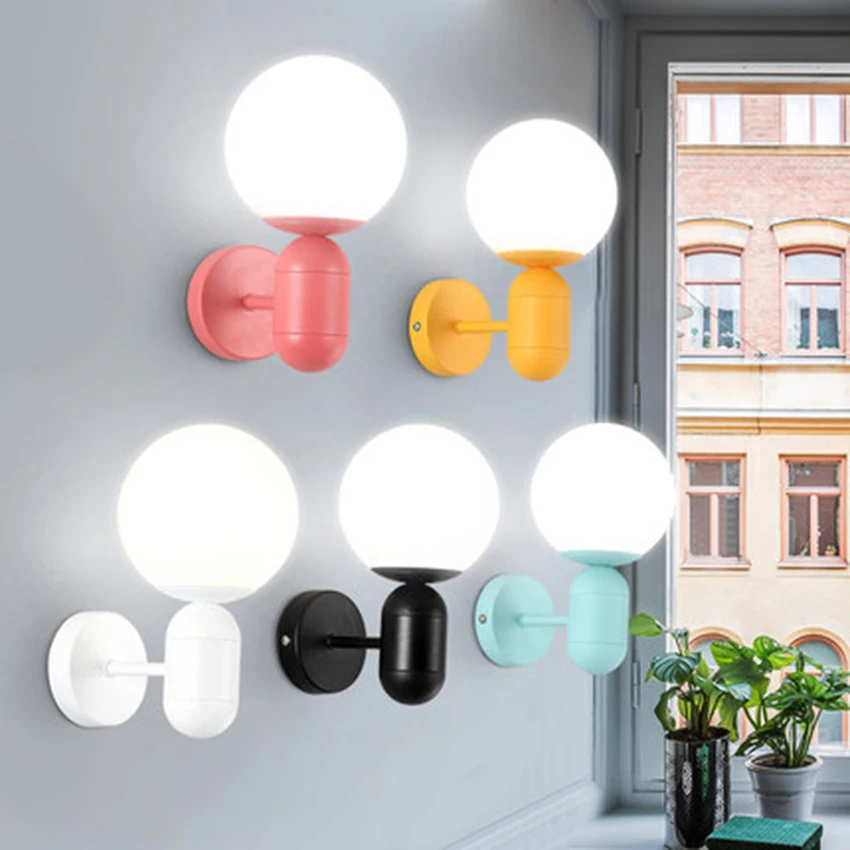 Скандинавский светодиодный светильник из железного стекла цвета макарон