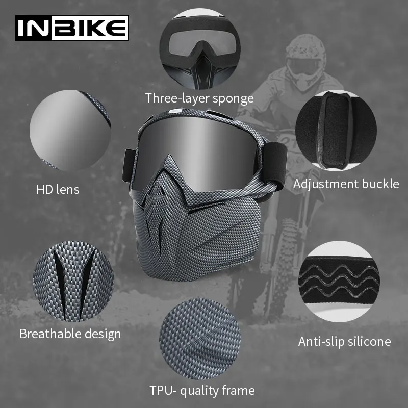 INBIKE мотоциклетные модульные очки маска очки фильтр Маска ATV внедорожный шлем лыжный спортивный мотор MX очки мотоцикл крест шлем
