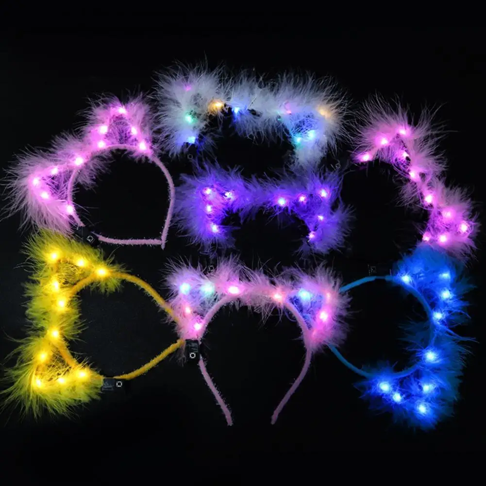 

Thickened Feather LED Light Cat Ear Headband Party Decoration Hair Accessories
