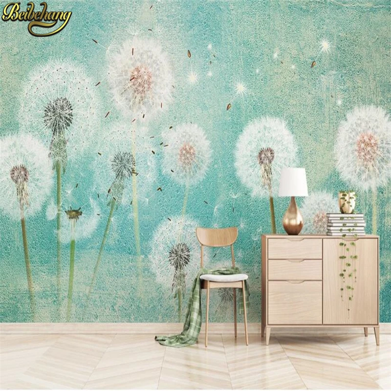 

beibehang custom Fantasy dandelion photo 3D nural wallpaper for living room bedroom vintage green background murals wallpapers