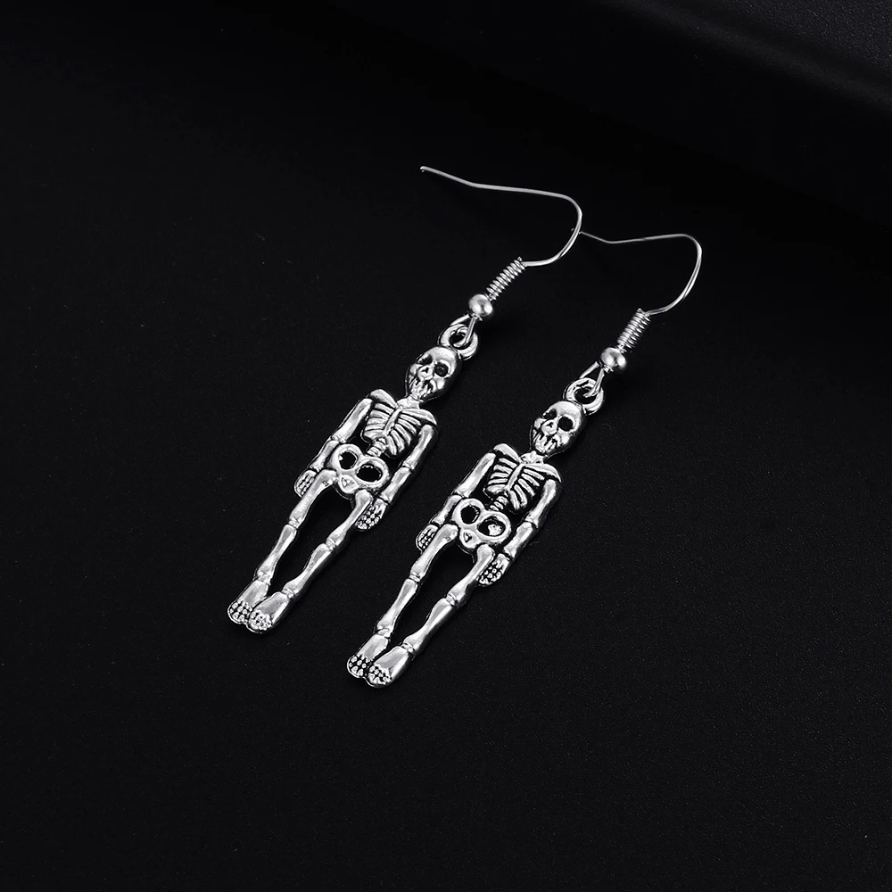 Trendy Vintage Skeleton Shape Dangle Antique Silver Plated Earrings for Women Girl Retro Drop Cute Earring Jewelry | Украшения и