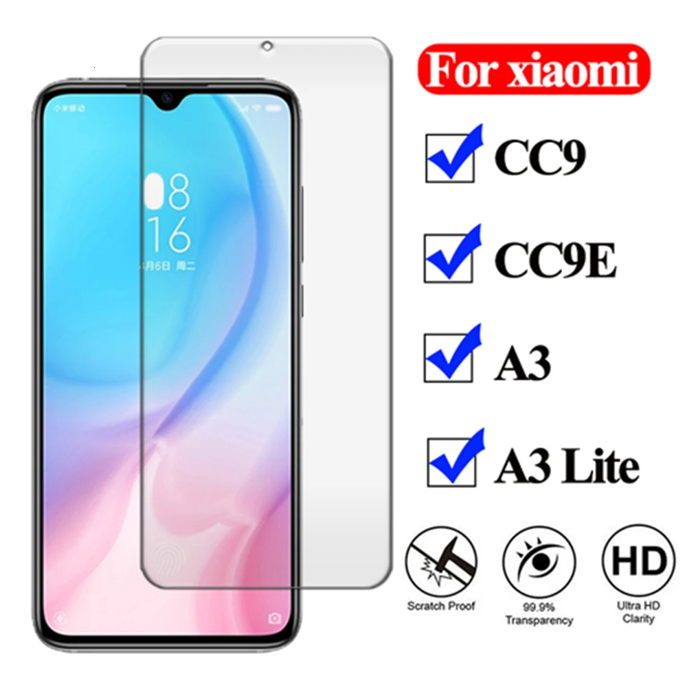 Защитное стекло a3 lite для xiaomi cc9 cc9e пленка защиты экрана ksiomi xiomi a 3 a2 a1 закаленное