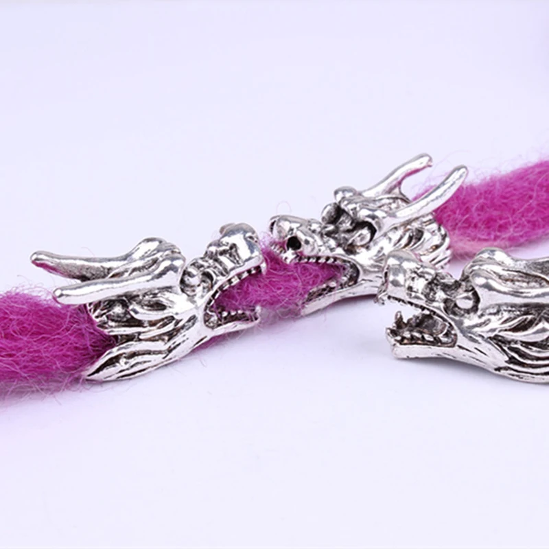 10 шт./лот тибетская Серебряная коса для волос в виде головы дракона дредлока