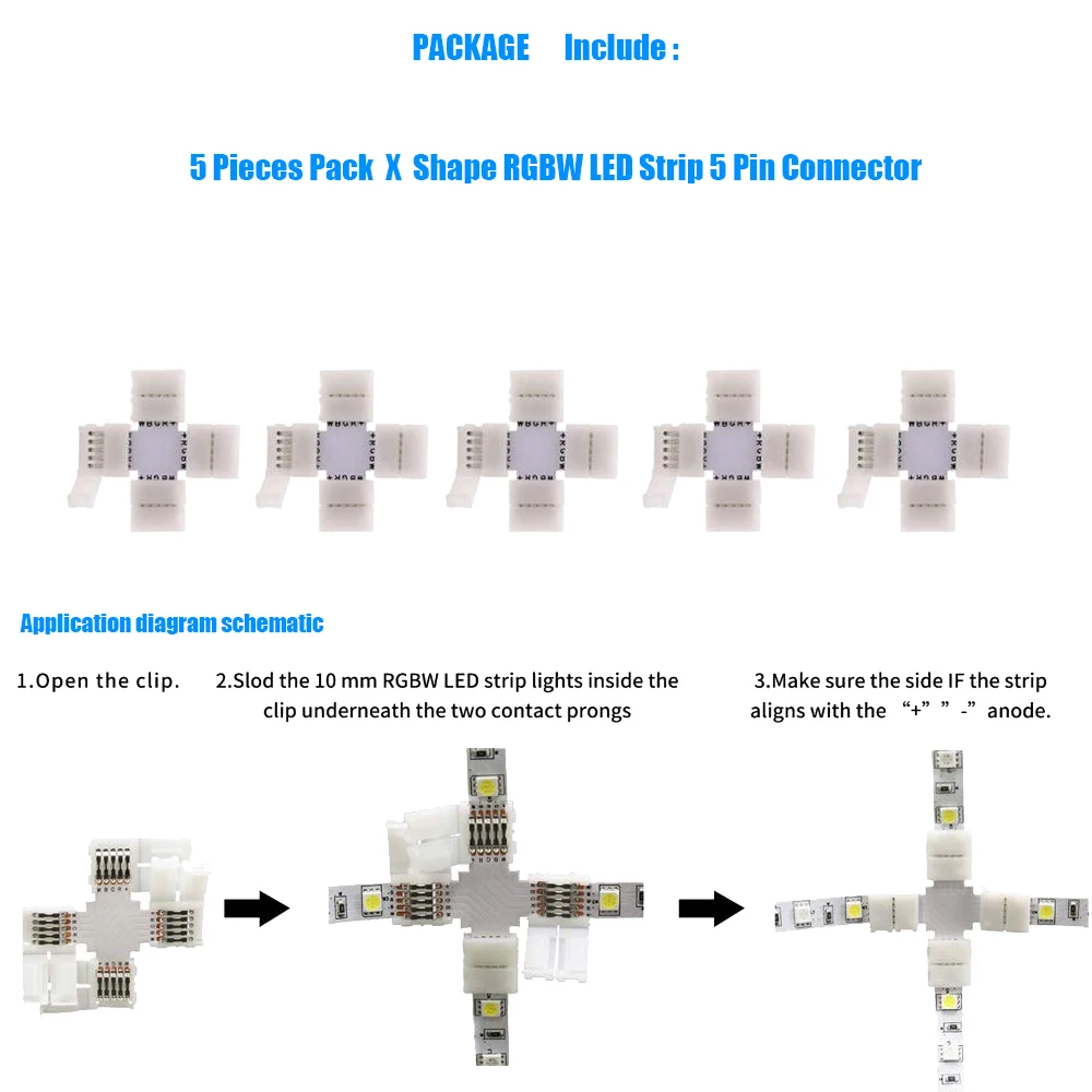 5 Pieces Pack L T X Shape RGBW LED Strip Light Pin Solderless Connector Mounting Bracket Clip for 10mm 5050 rgbw led strip | Лампы и
