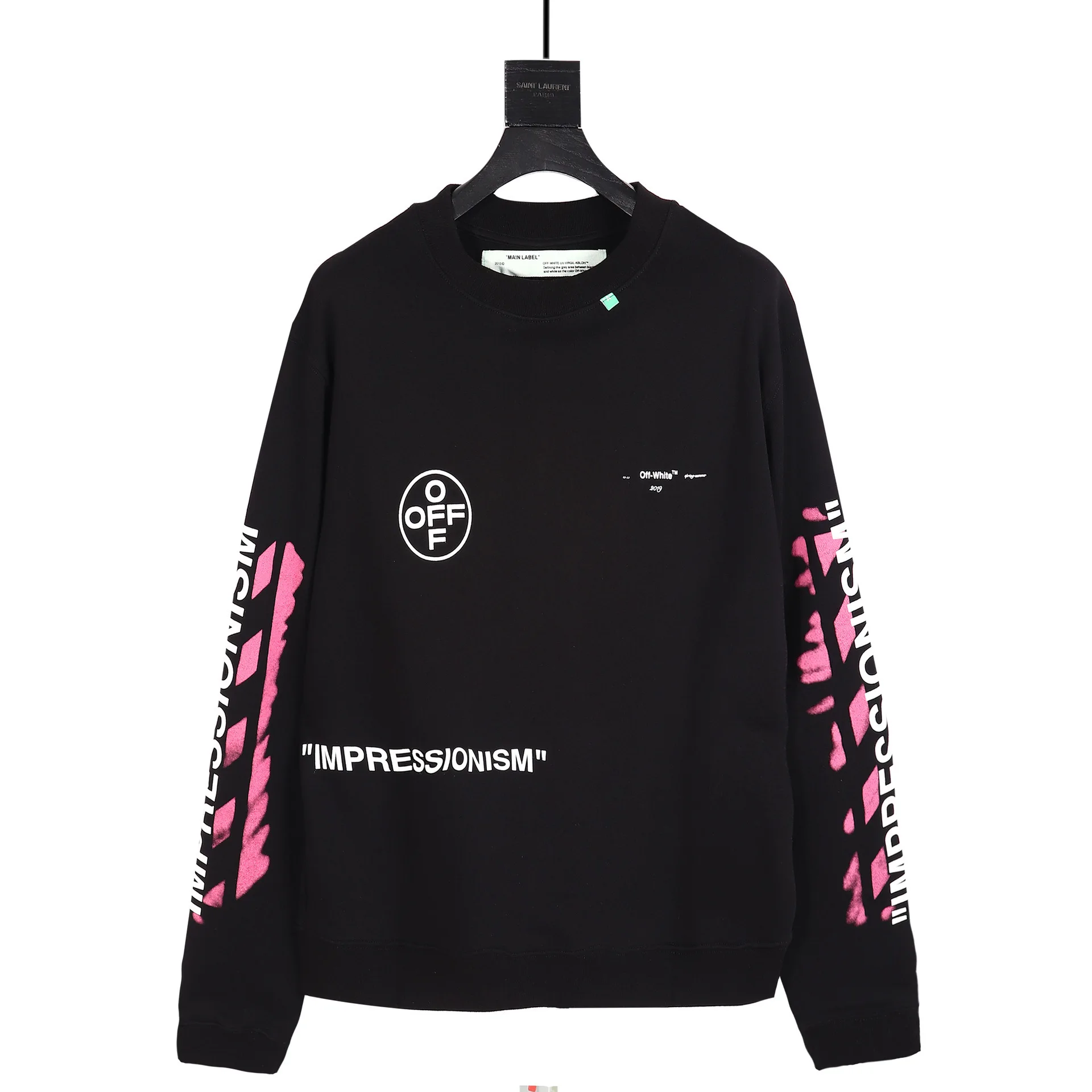 

Correct version of ow19ss pink graffiti arrow 99 round neck sweater