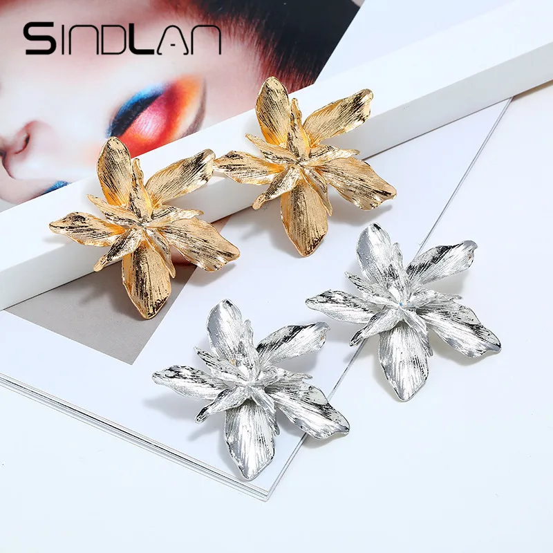SINDLAN элегантные большие цветочные серьги гвоздики золотые серебряные шпильки