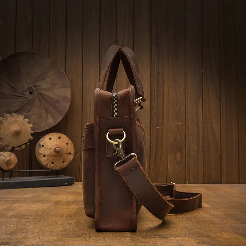 Fashion retro handmade crazy horse cowhide men women's briefcases casual business laptop handbags genuine leather messenger bags