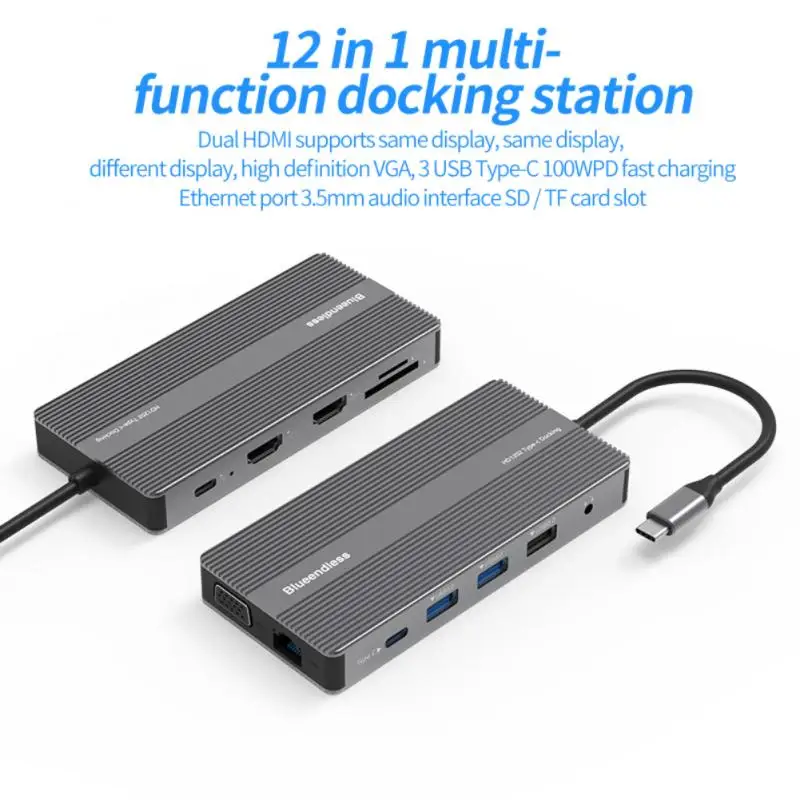 

Blueendless USB C Hub HDMI-совместимый/DP/VGA Ethernet 3 USB порта PD SD/TF 12 в 1 док-станция для ноутбука Type-C смартфона