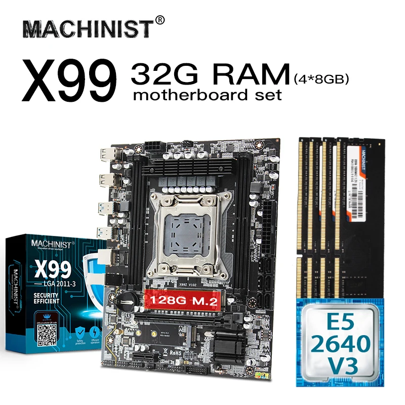 X99 материнская плата комплект с Ксеон E5 2640 V3 LGA 2011 3 Процессор 4*8 Гб (32 ГБ) DDR4 память
