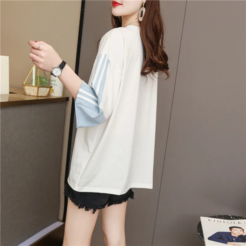

Houthion New Loose Plus Size Women's T-shirt Short Sleeve Letter Print Top O-neck Fashion Casual Cotton Office Lady Summer