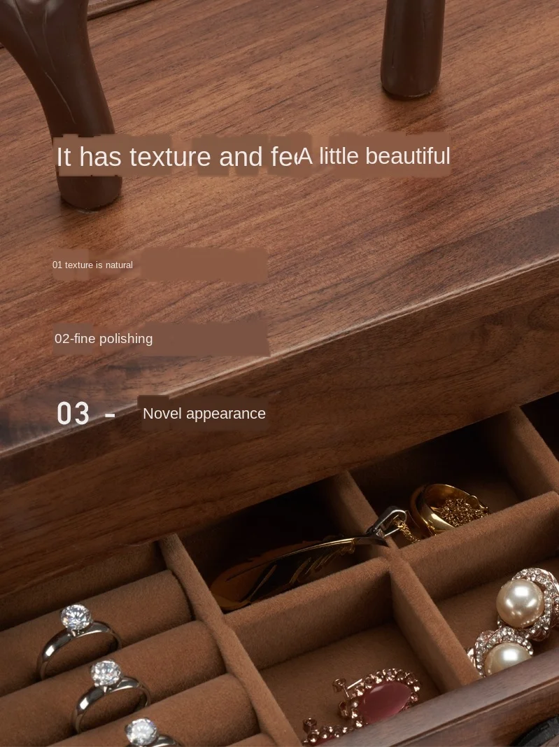 

Black walnut wood solid wood jewelry box Jewelry earrings earrings necklace storage simple antique ins storage rack