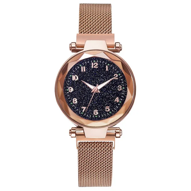 D Rose Gold Relogio Feminino модные женские часы Звездное небо магнитные наручные часы с ремешком-сеткой женское платье Светящиеся кварцевые наручные женские часы - Цвет: D Rose Gold