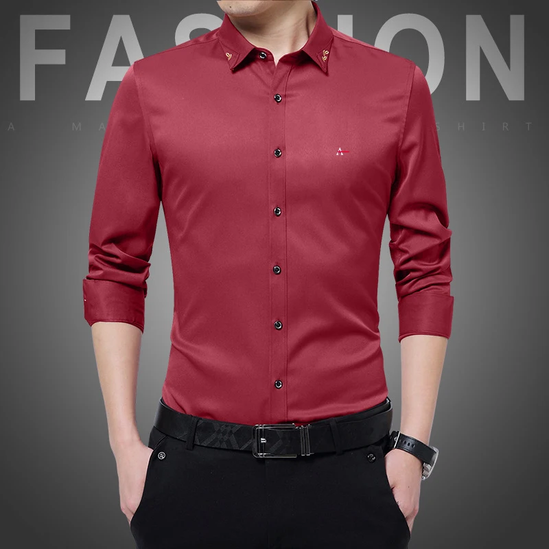 2021 Aramy Camisas Shirts Cotton Smart Casual Long Sleeve Solid Shirt Slim Fit Male Social Business Formal Shirt Tops Brand Soft