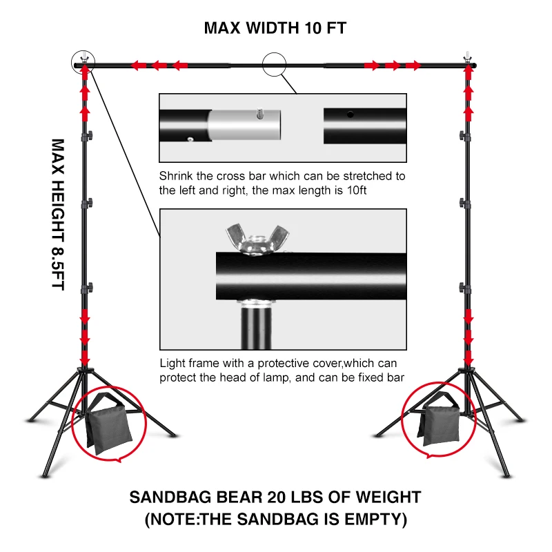 pynsseu photo background stand 5 size adjustable photography muslin background support system with carry bag for chroma video free global shipping