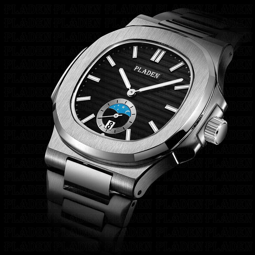 Часы наручные PLADEN мужские с хронографом классические роскошные черным