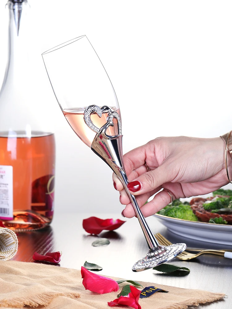 2 шт./компл. сердце Стекло с украшением в виде кристаллов Свадебные тостов