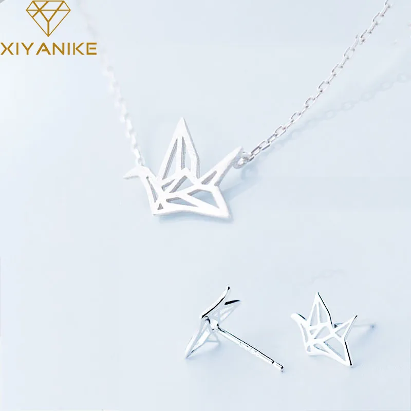 

XIYANIKE Prevent Allergy Silver Color Paper Crane Handmade Necklace+Earrings Jewelry Sets for Women Party Jewelry Gifts
