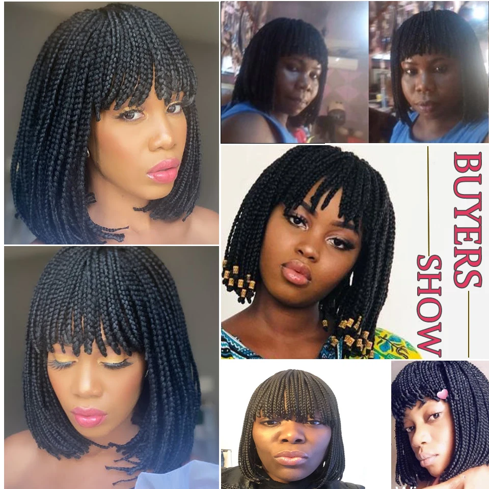 Beaudestiny Синтетический Плетеный парик с косичкой челкой короткий Боб для черных