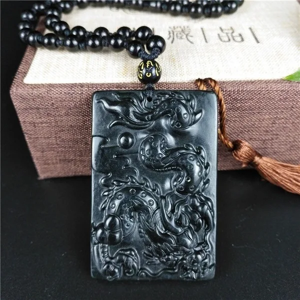 Сертифицированный китайский натуральный черный зеленый Нефритовый дракон кулон