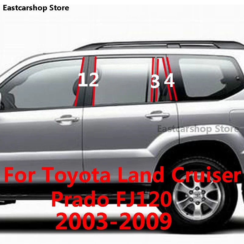 

For Toyota Land Cruiser Prado FJ120 Car Middle Column PC Window Trims Decoration B C Pillar Strip Sticker Accessories 2003-2009