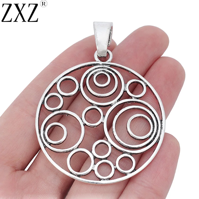 

ZXZ 2pcs Tibetan Silver Large Open Hollow Round Circles Charms Pendants for Necklace Jewelry Making Findings 49x49mm