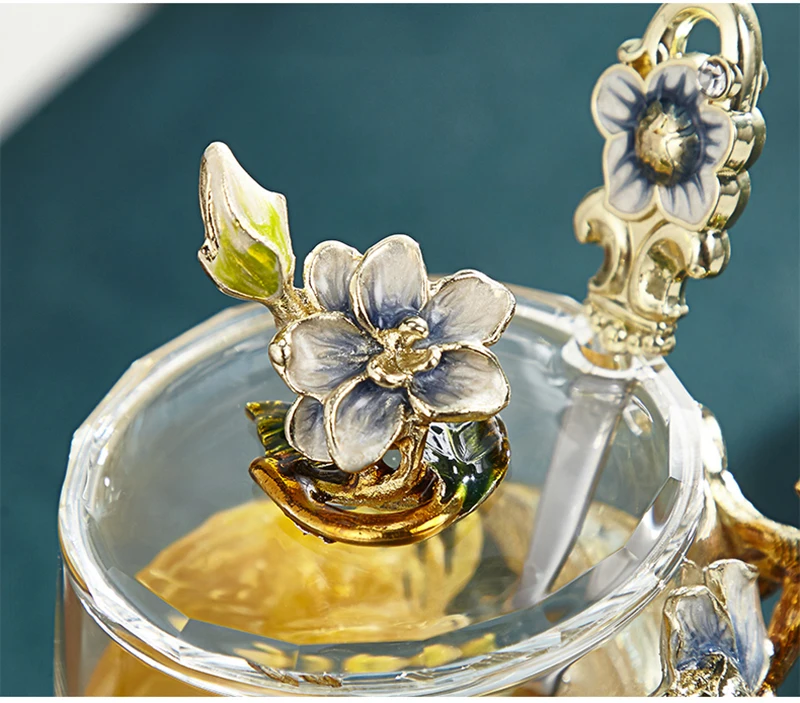 Стеклянная кружка ручной работы с эмалью и цветами кофейная чашка кружки для