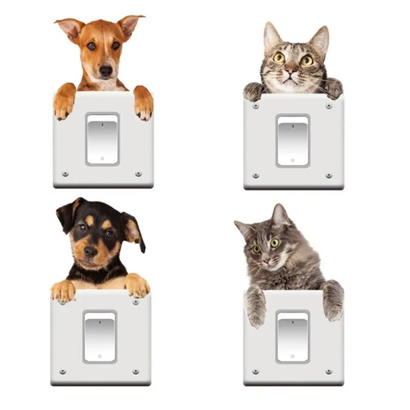 Милые животные Кошка Собака светильник переключатель наклейки для детей Съемный