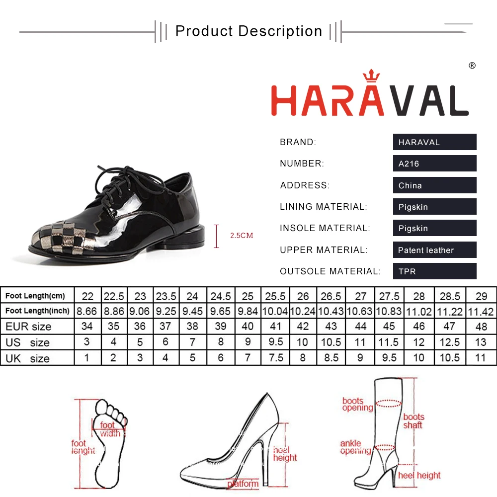 

HARAVAL 2021 New Spring Autumn Women Pumps Shoes Loafers Patent Leather Lace Up White Black Concise Office & Career Lady A216