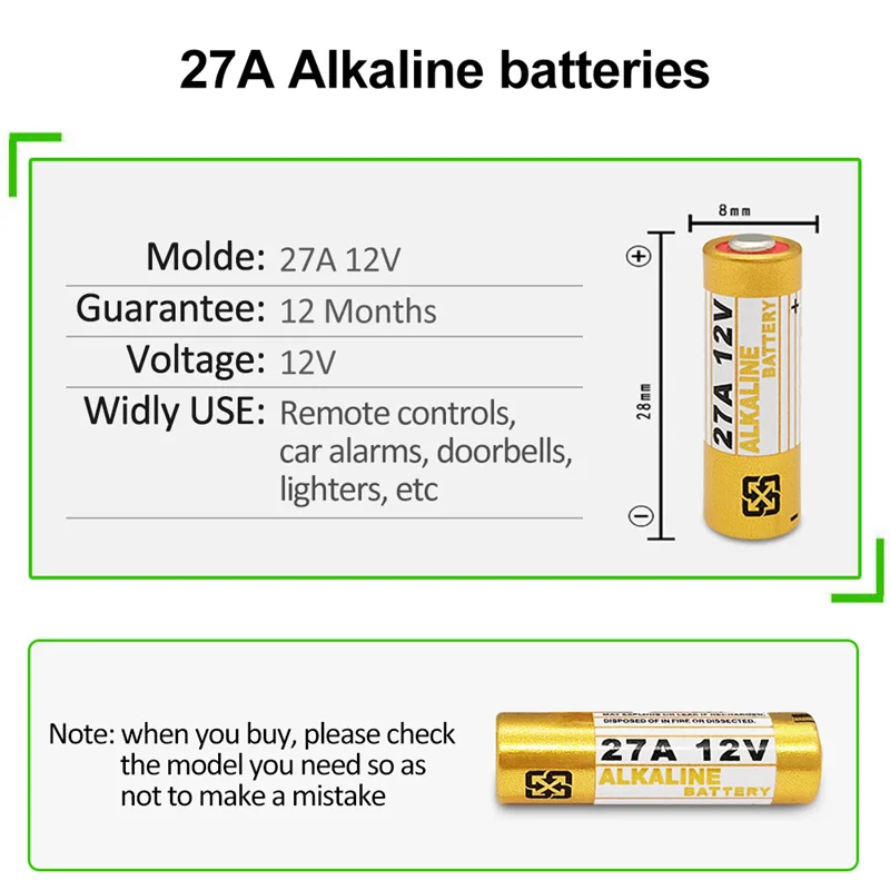 PHOMAX 15 шт./упак. 27A 12 В одноразовый аккумулятор CA20 K23A L1028 23AE 21/23 A23 12V 23GA щелочные