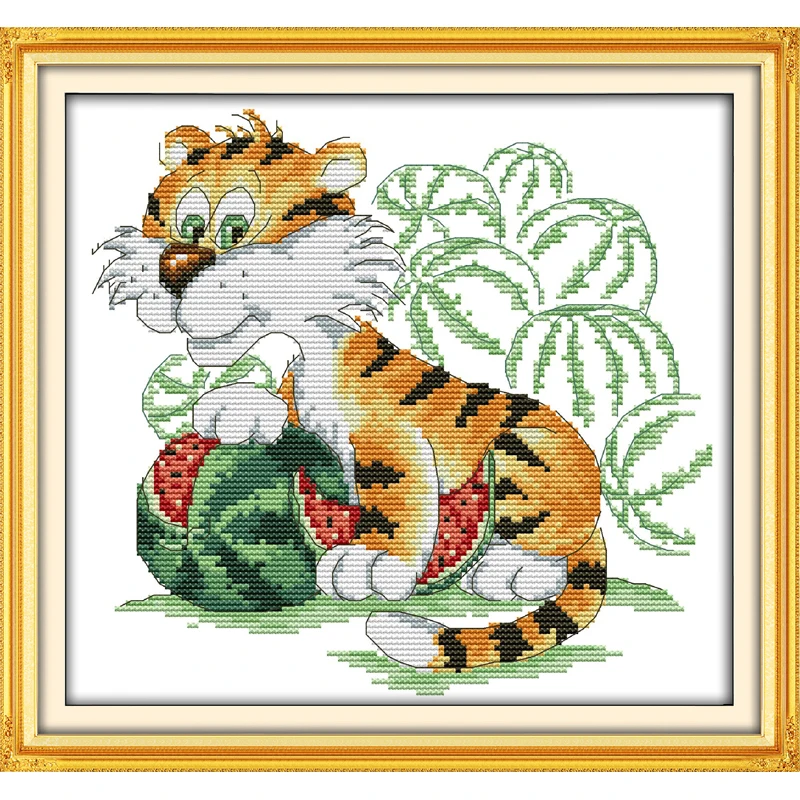 

Everlasting Love Cat And Watermelon Chinese Cross Stitch Kits Ecological Cotton Stamped DIY Gift New Year Decorations For Home