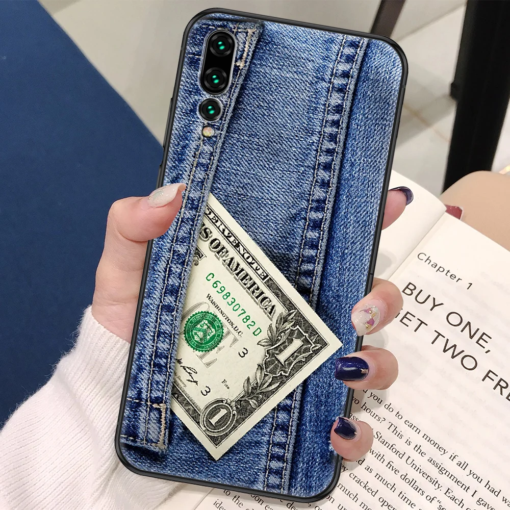 Джинсовый чехол для телефона с принтом Huawei P Mate P10 P20 P30 P40 10 20 Smart Z Pro Lite черный
