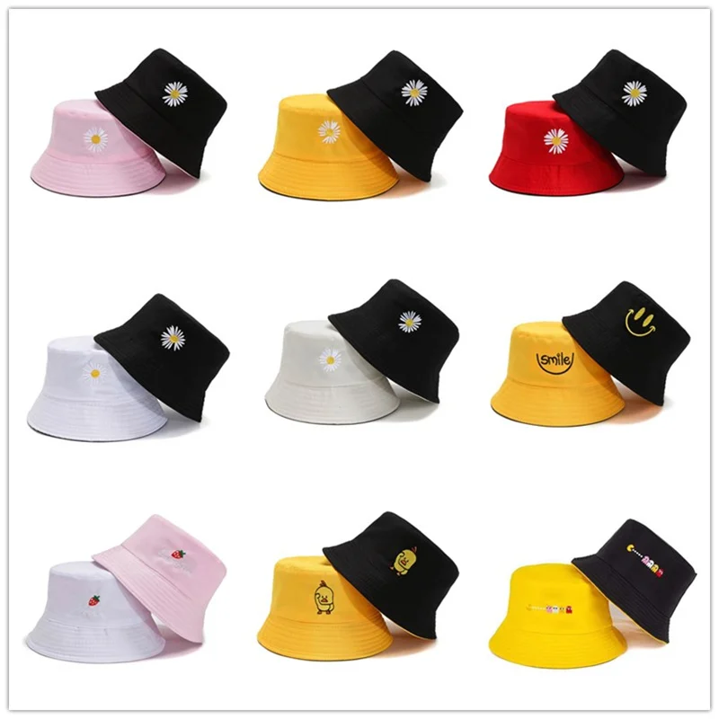 

22 Styles Bucket Hats for Women Double-sided Panama Sun Bob Reversible Duck Daisy Bucket Hat Cotton Cap Chapeau Femme Luxe gorra