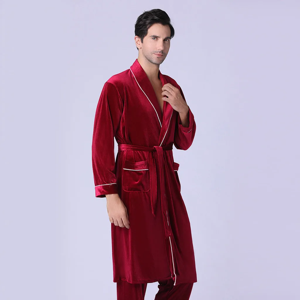 Зимняя Пижама мужской халат и брюки Высококачественная Золотая Бархатная