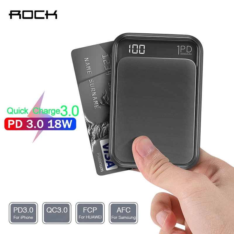 ROCK Mini 10000 мАч PD 3 0 быстрое зарядное устройство QC светодиодный дисплей внешний