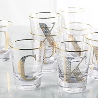 creative glass english letter transparent mugs gold stripes milk tea coffee juice water cup home office drinkware